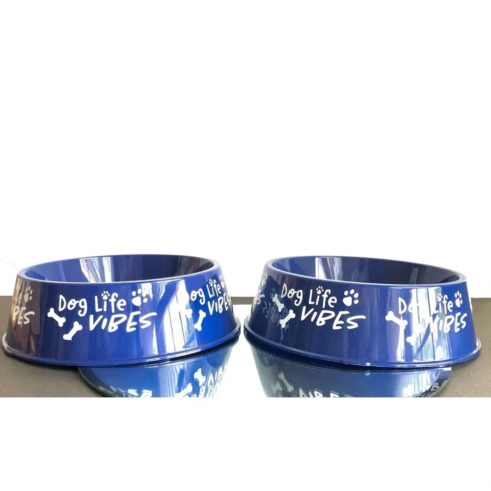 Set of 2 Dog Bowls Blue White Round Kennel Club Food Water NWT